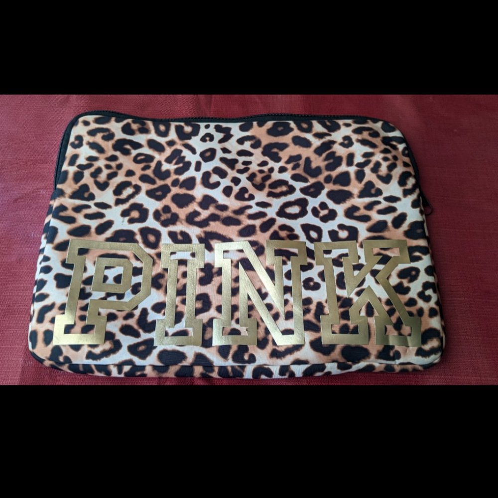 Victoria secret vs pink leopard print cat soft padded laptop bag case